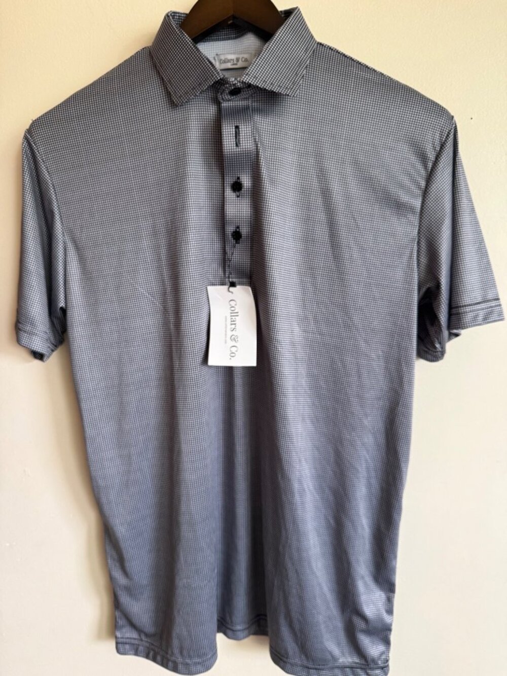 Collars & Co. Mens Black/White Checkered Dress golf Polo Shirt Size Large - Picture 2 of 9